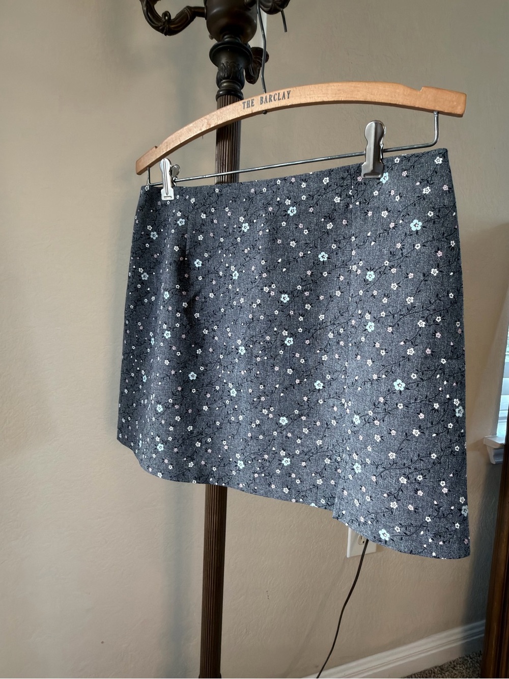 Floral Mini Skirt - Grey with Light Blue & Pink Flowers - Daily Habit